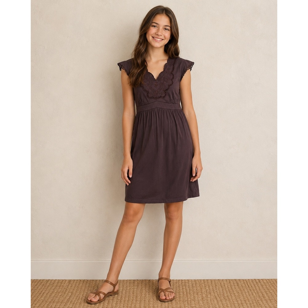 TU Dress Girls 14 Brown Butterfly Embroidered Empire Waist Cottagecore Y2K‎ Knee